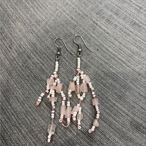 Light Pink Beaded Dangle Earrings